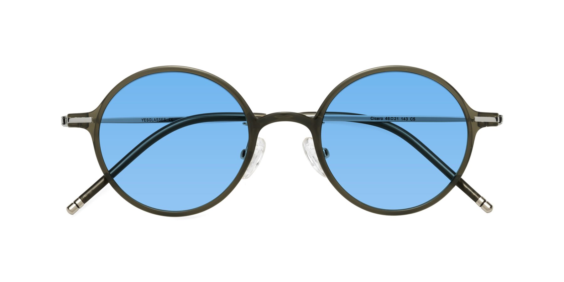 Folded Front of Cicero in Seaweed with Medium Blue Tinted Lenses