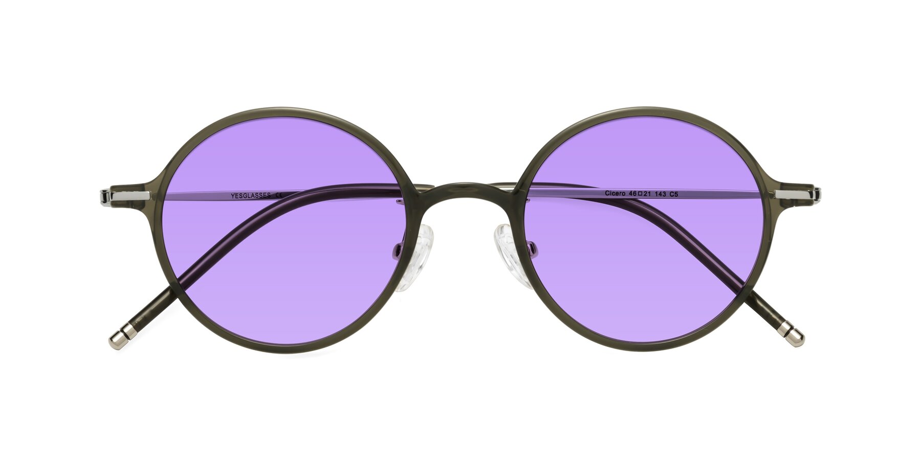 Folded Front of Cicero in Seaweed with Medium Purple Tinted Lenses