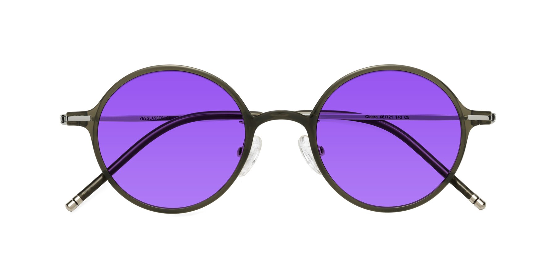 Folded Front of Cicero in Seaweed with Purple Tinted Lenses