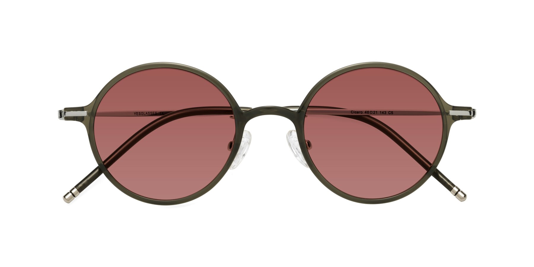 Folded Front of Cicero in Seaweed with Garnet Tinted Lenses