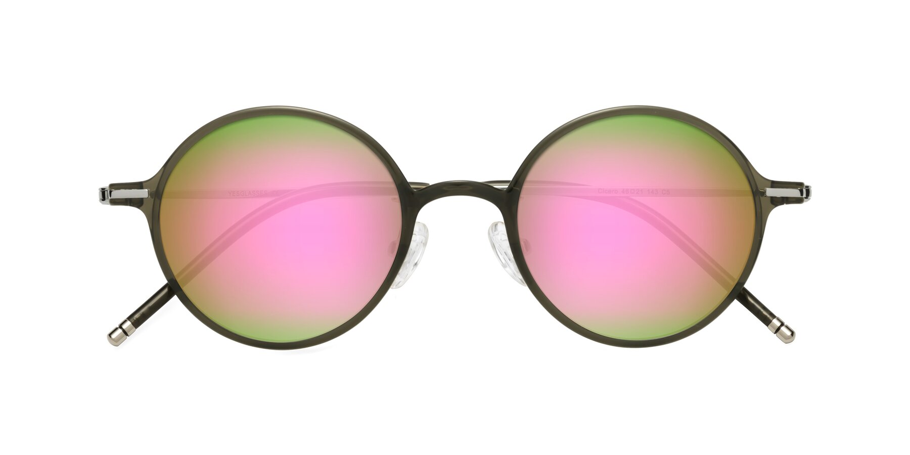 Folded Front of Cicero in Seaweed with Pink Mirrored Lenses