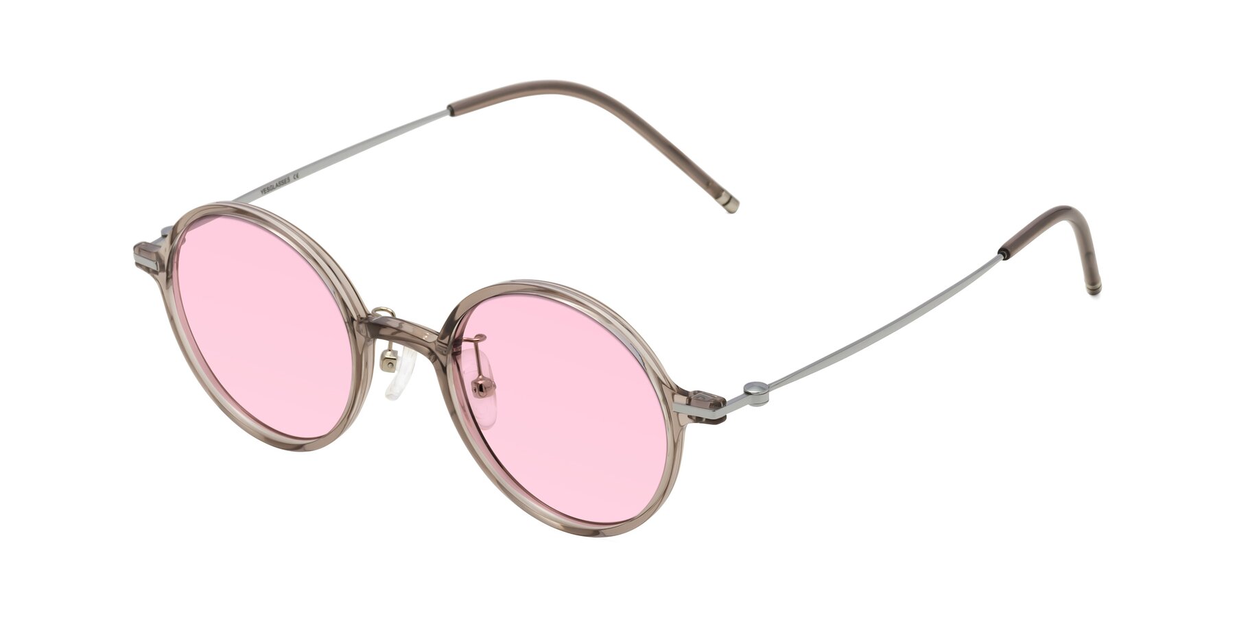 Angle of Cicero in Earl Gray with Light Pink Tinted Lenses