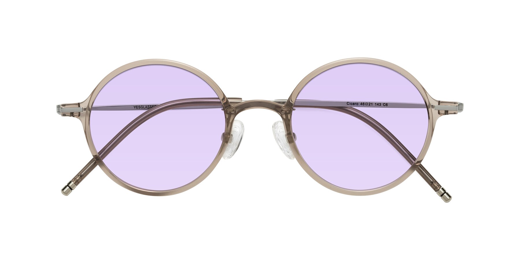 Folded Front of Cicero in Earl Gray with Light Purple Tinted Lenses