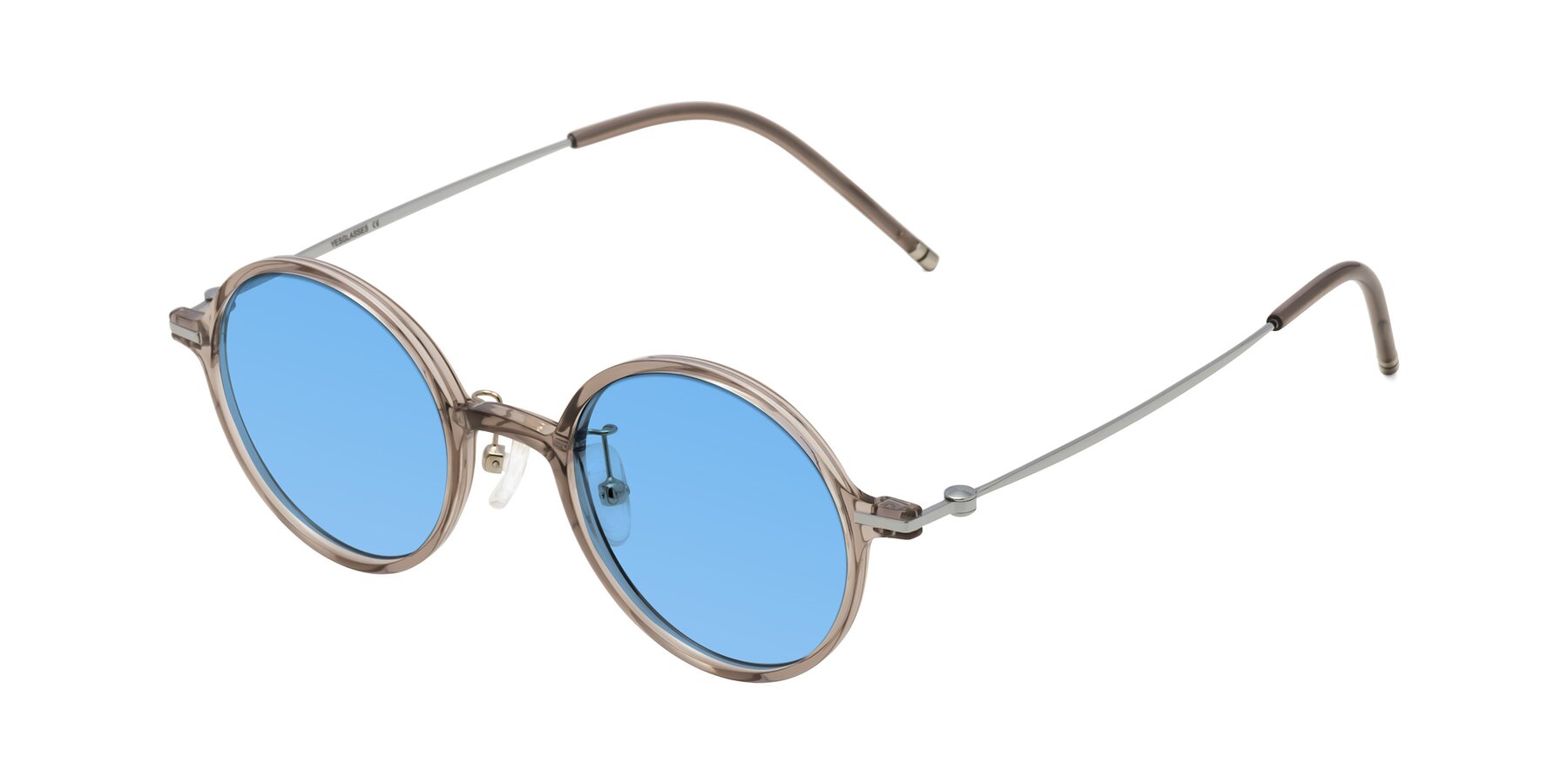 Angle of Cicero in Earl Gray with Medium Blue Tinted Lenses