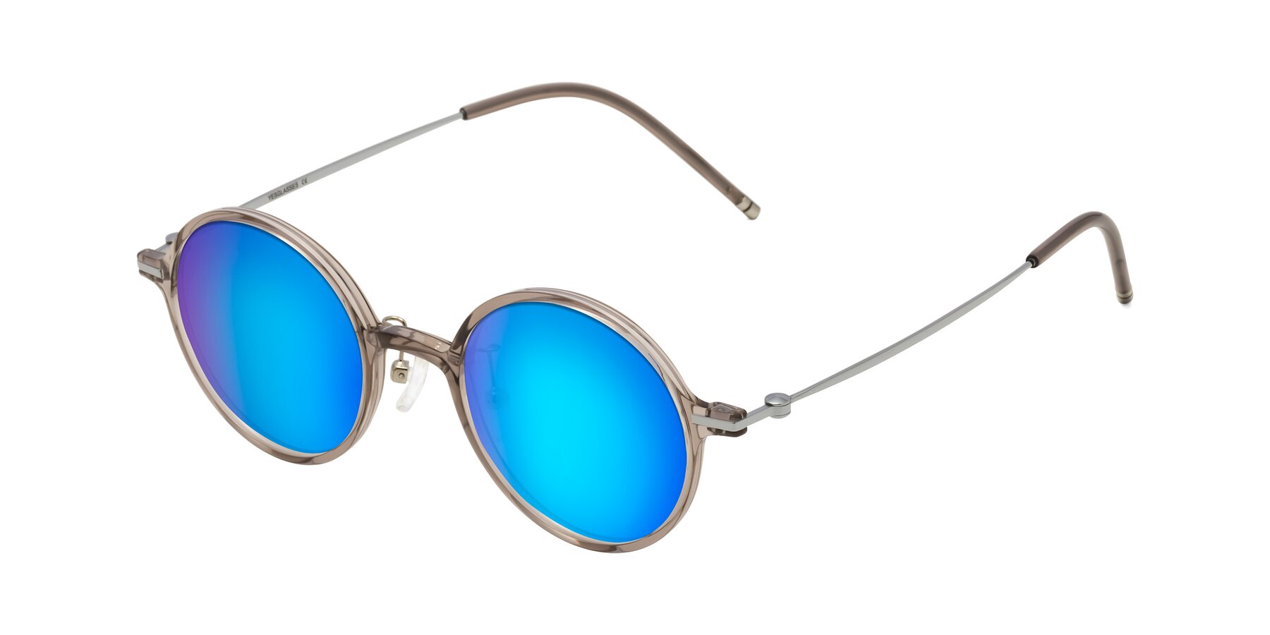 Angle of Cicero in Earl Gray with Blue Mirrored Lenses