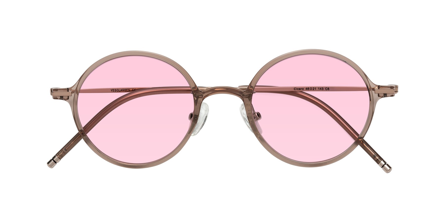 Folded Front of Cicero in Faded Rose with Light Pink Tinted Lenses