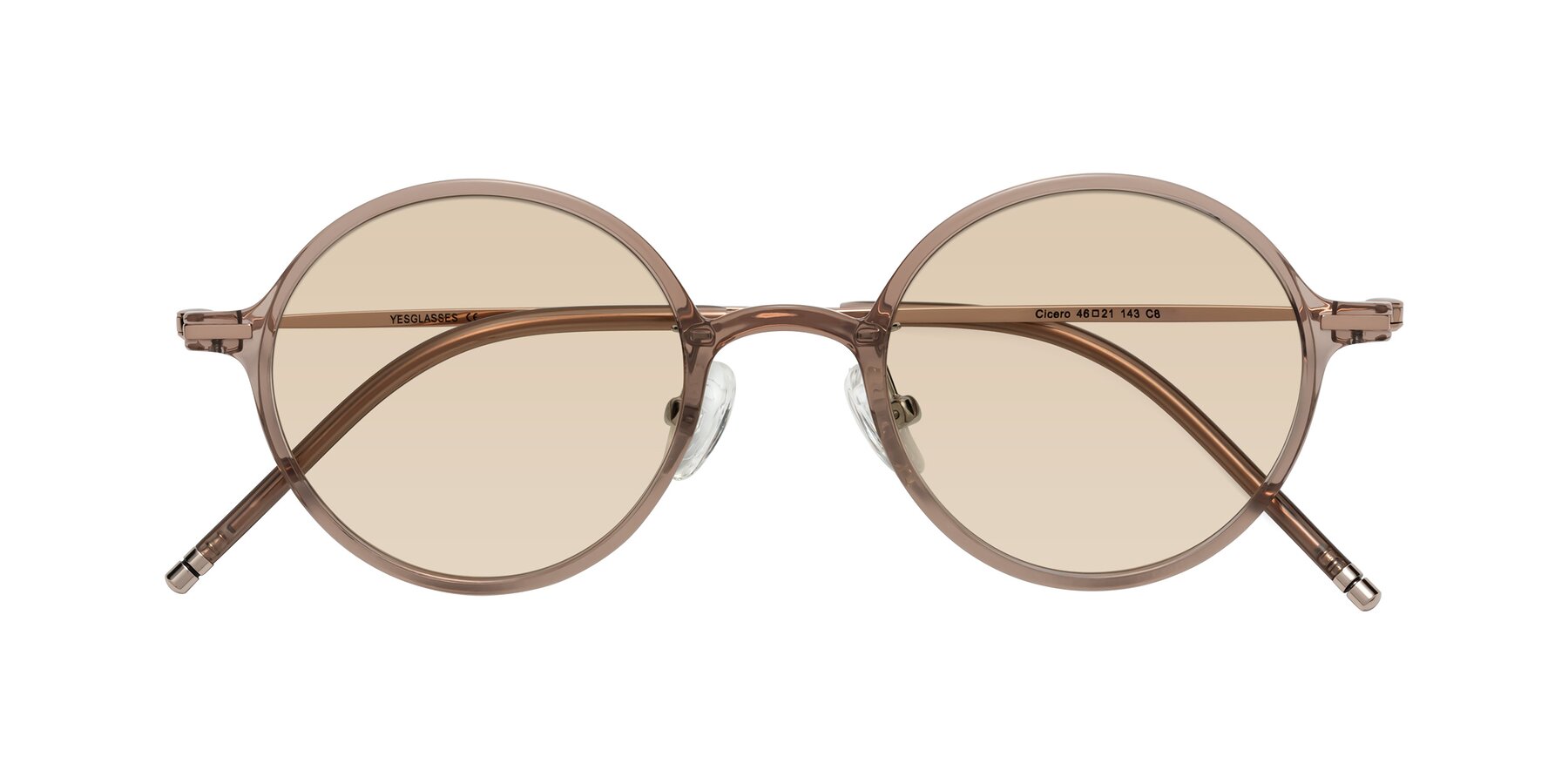 Folded Front of Cicero in Faded Rose with Light Brown Tinted Lenses