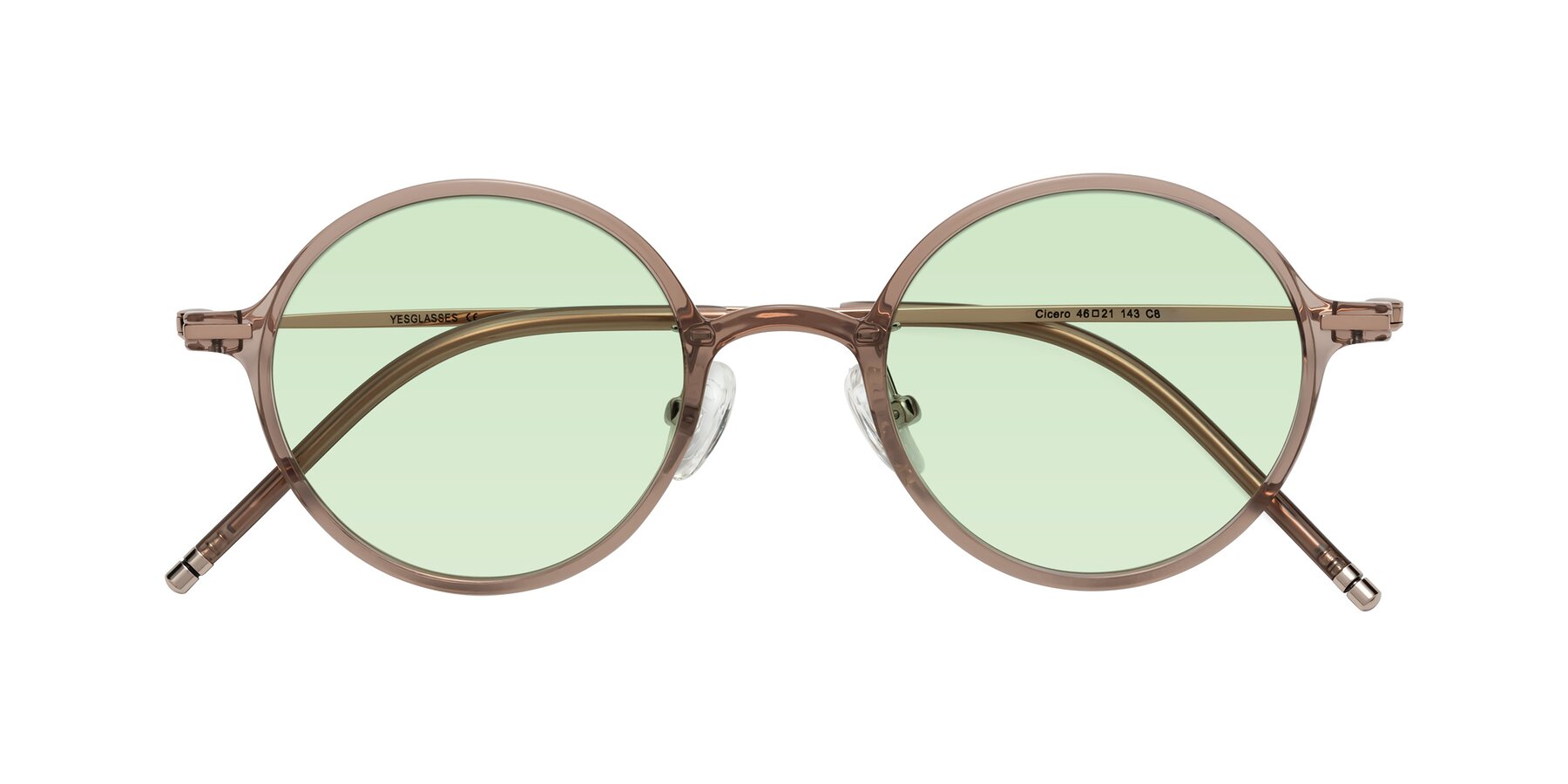 Folded Front of Cicero in Faded Rose with Light Green Tinted Lenses