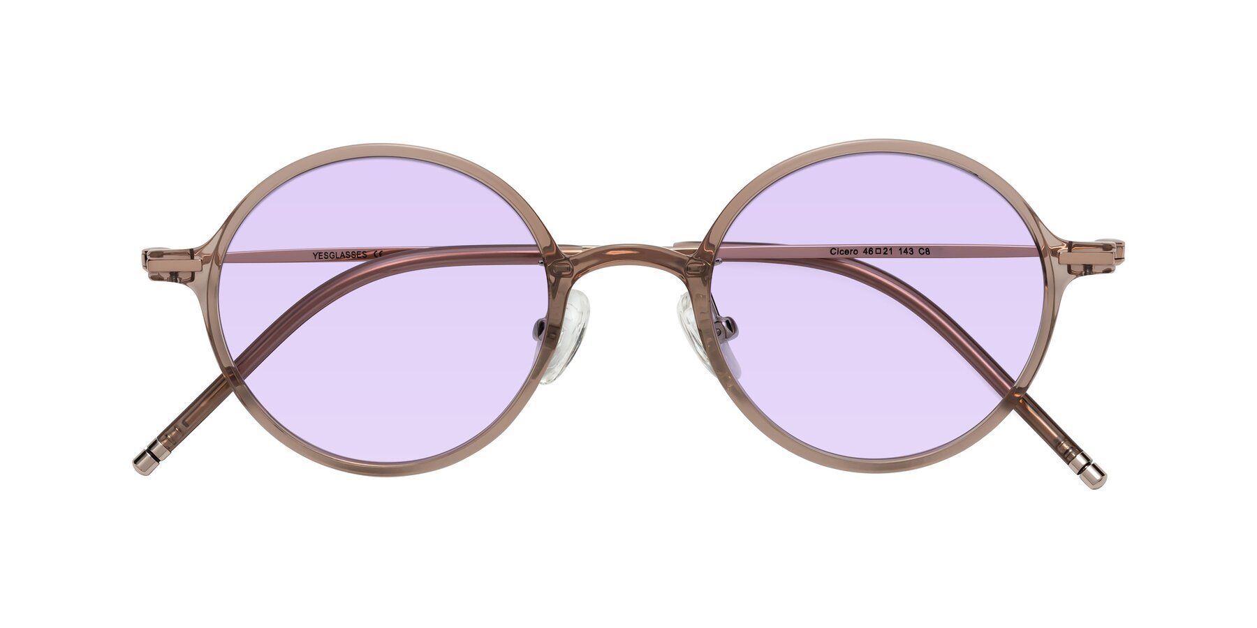 Folded Front of Cicero in Faded Rose with Light Purple Tinted Lenses