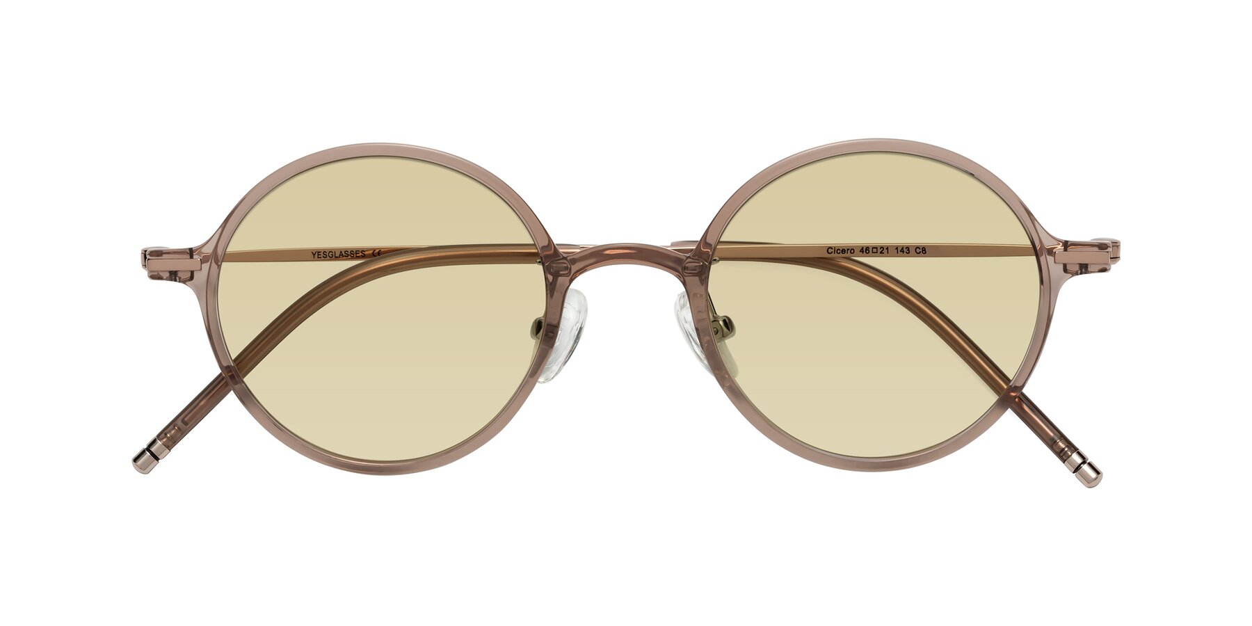 Folded Front of Cicero in Faded Rose with Light Champagne Tinted Lenses