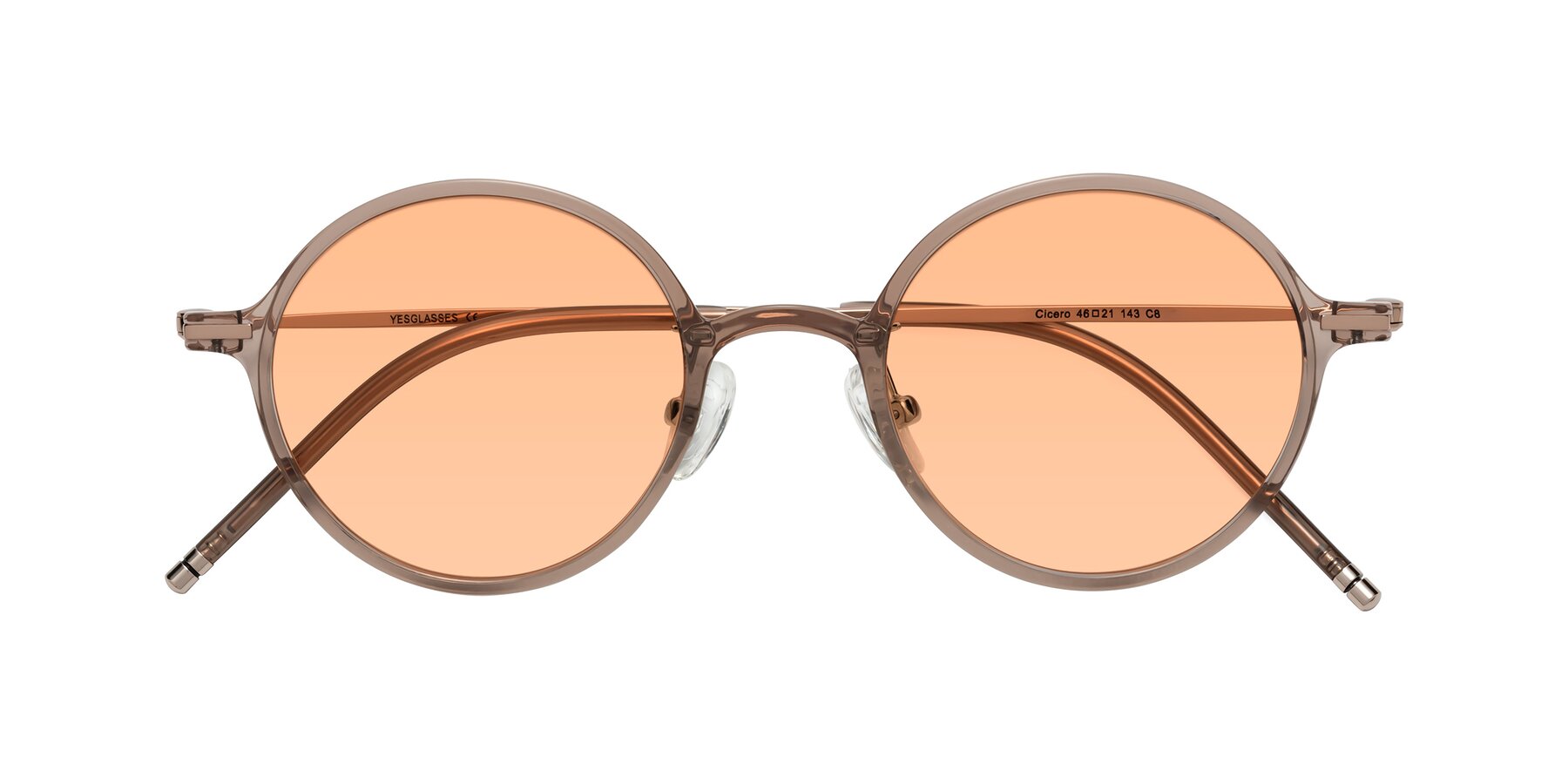 Folded Front of Cicero in Faded Rose with Light Orange Tinted Lenses