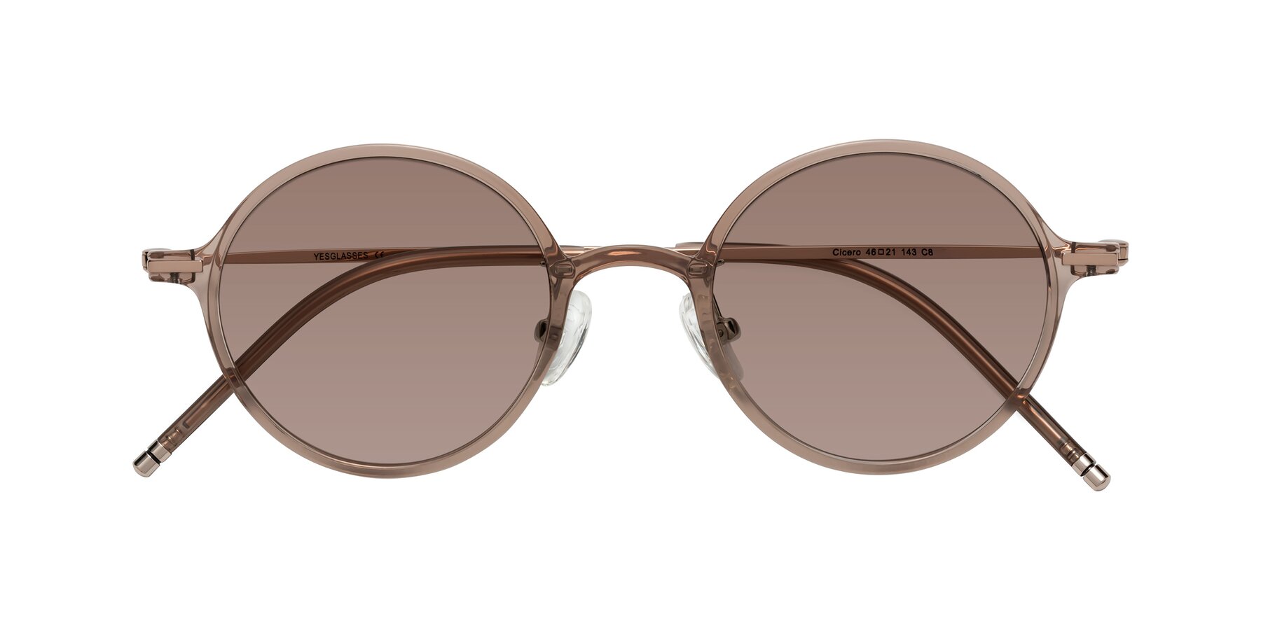 Folded Front of Cicero in Faded Rose with Medium Brown Tinted Lenses