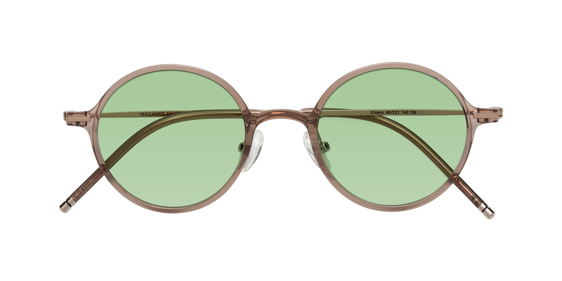 Folded Front of Cicero in Faded Rose with Medium Green Tinted Lenses