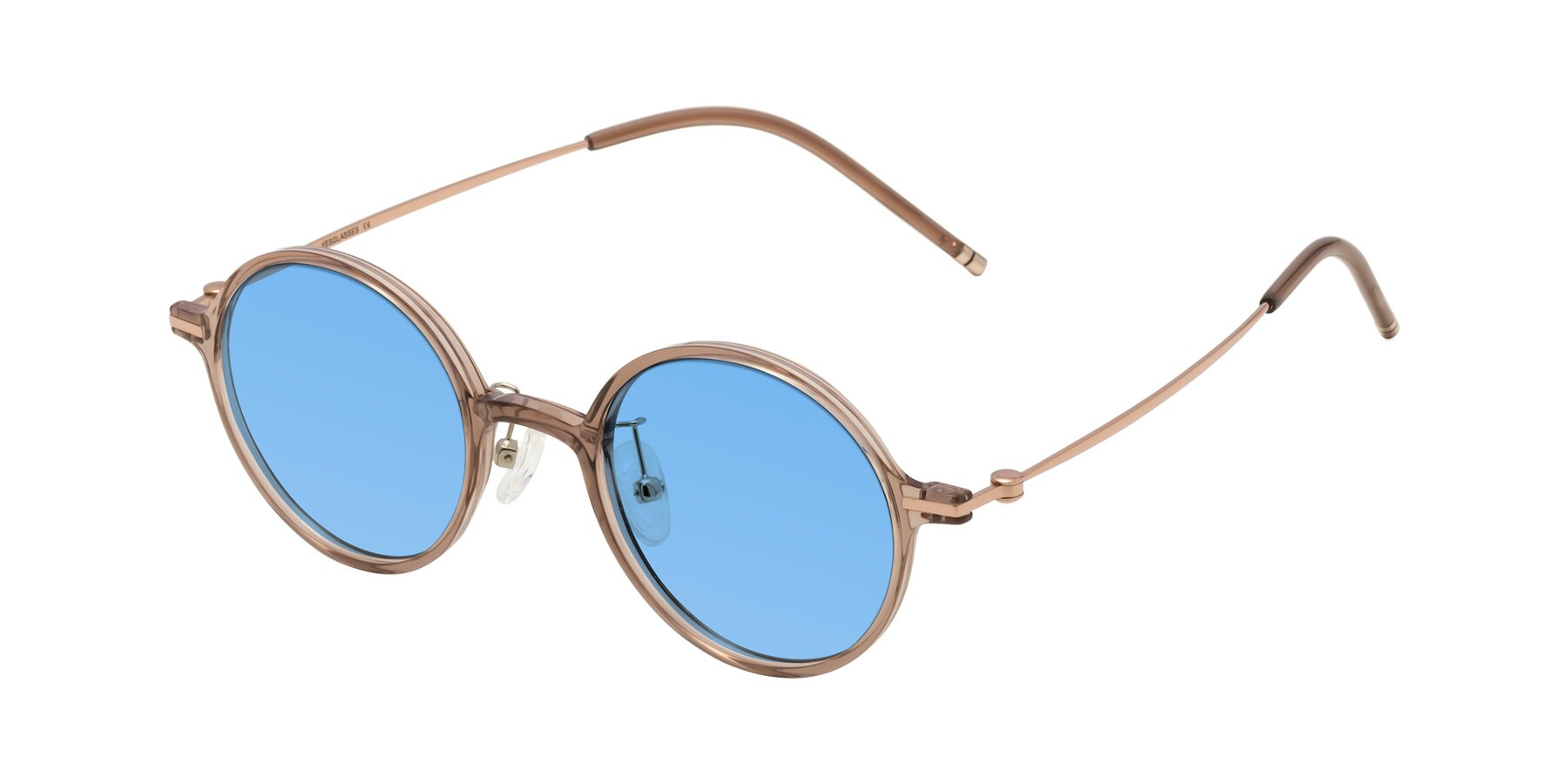 Angle of Cicero in Faded Rose with Medium Blue Tinted Lenses