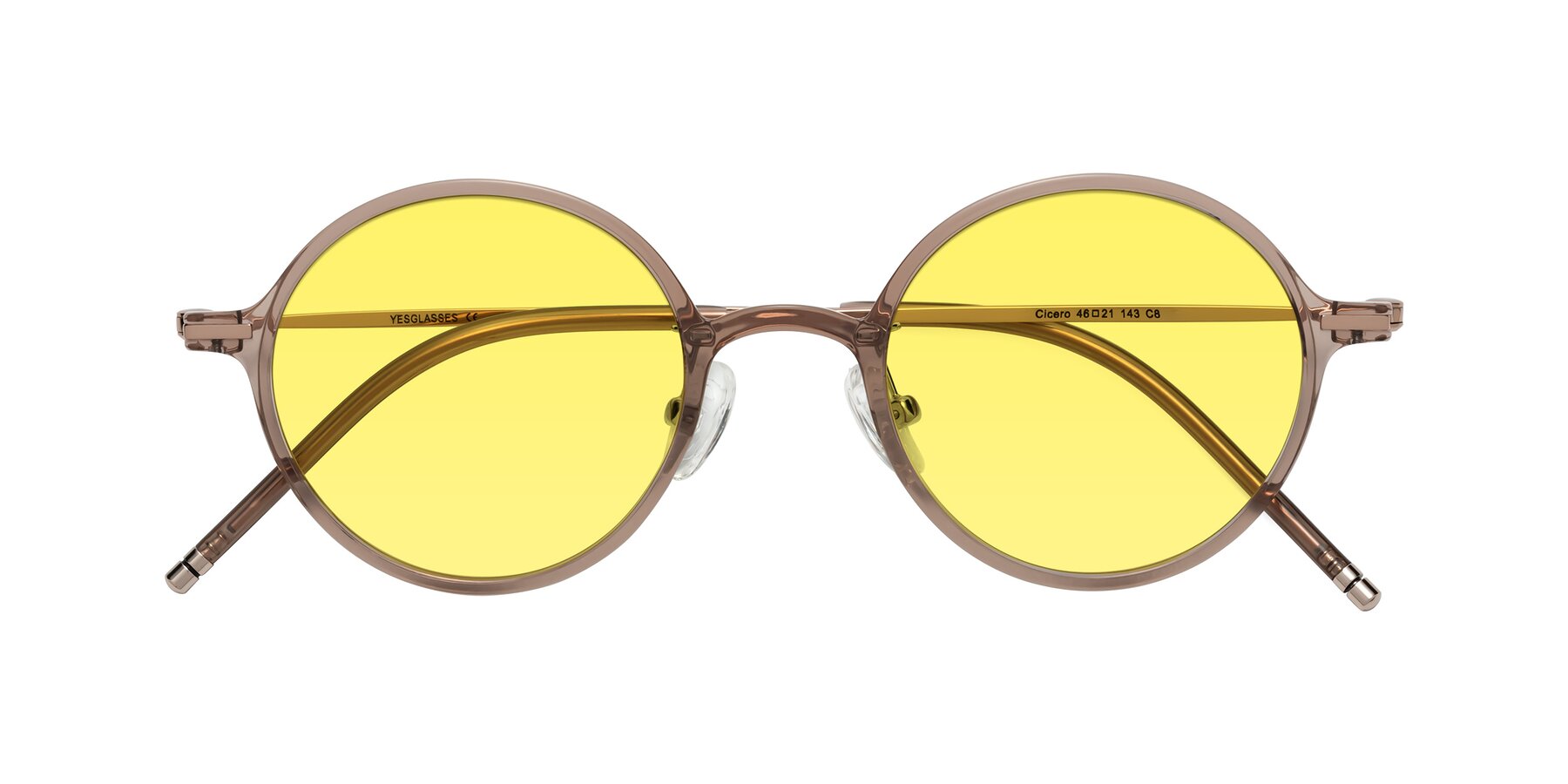 Folded Front of Cicero in Faded Rose with Medium Yellow Tinted Lenses