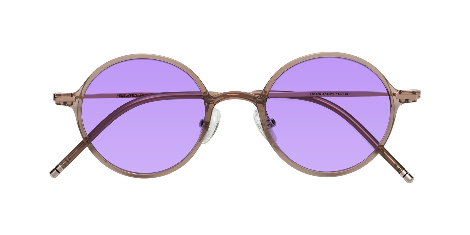 Folded Front of Cicero in Faded Rose with Medium Purple Tinted Lenses