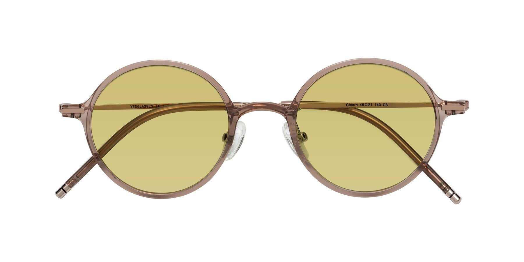 Folded Front of Cicero in Faded Rose with Medium Champagne Tinted Lenses