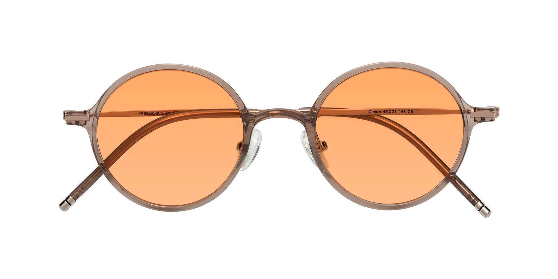 Folded Front of Cicero in Faded Rose with Medium Orange Tinted Lenses