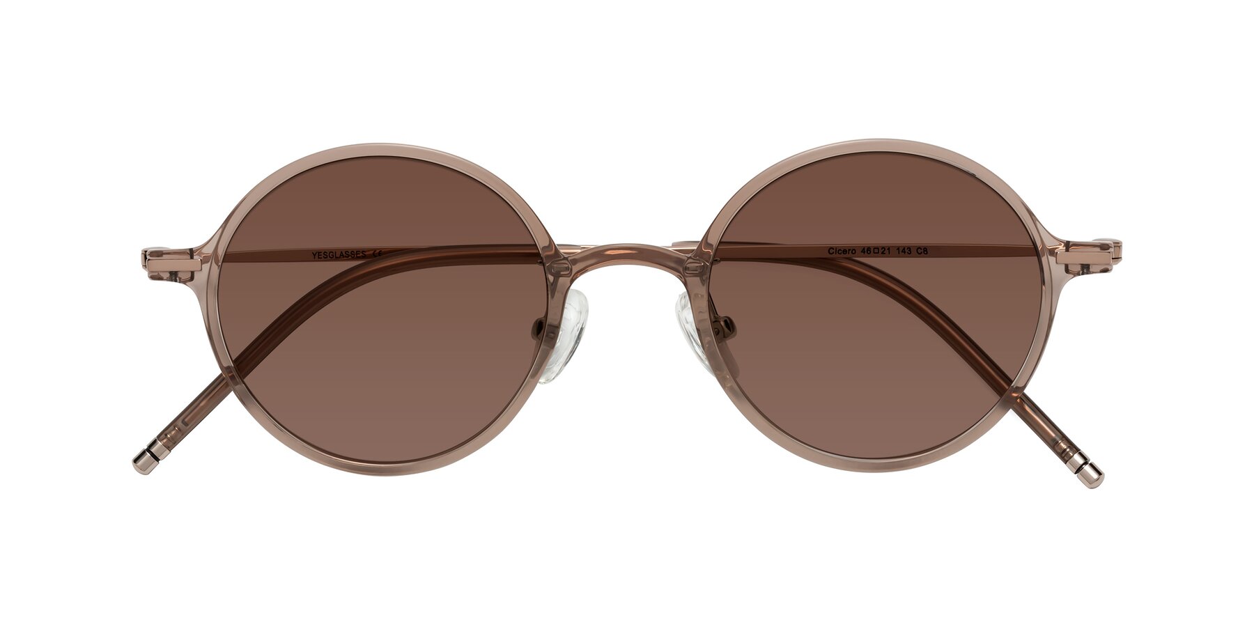 Folded Front of Cicero in Faded Rose with Brown Tinted Lenses