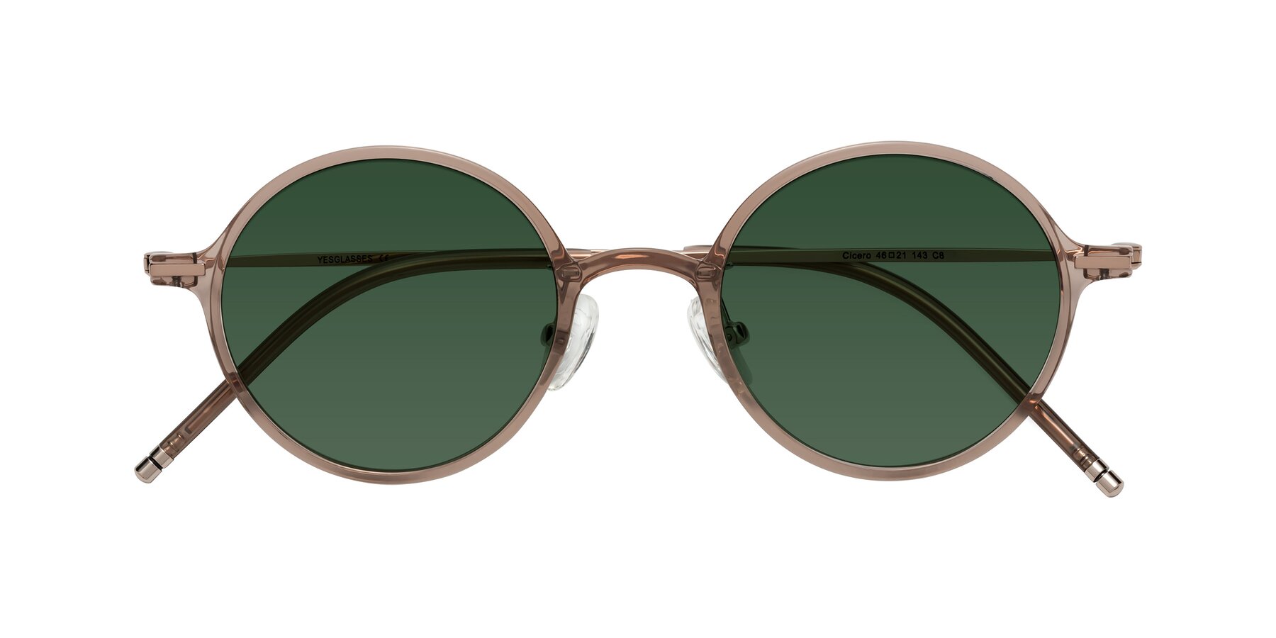 Folded Front of Cicero in Faded Rose with Green Tinted Lenses