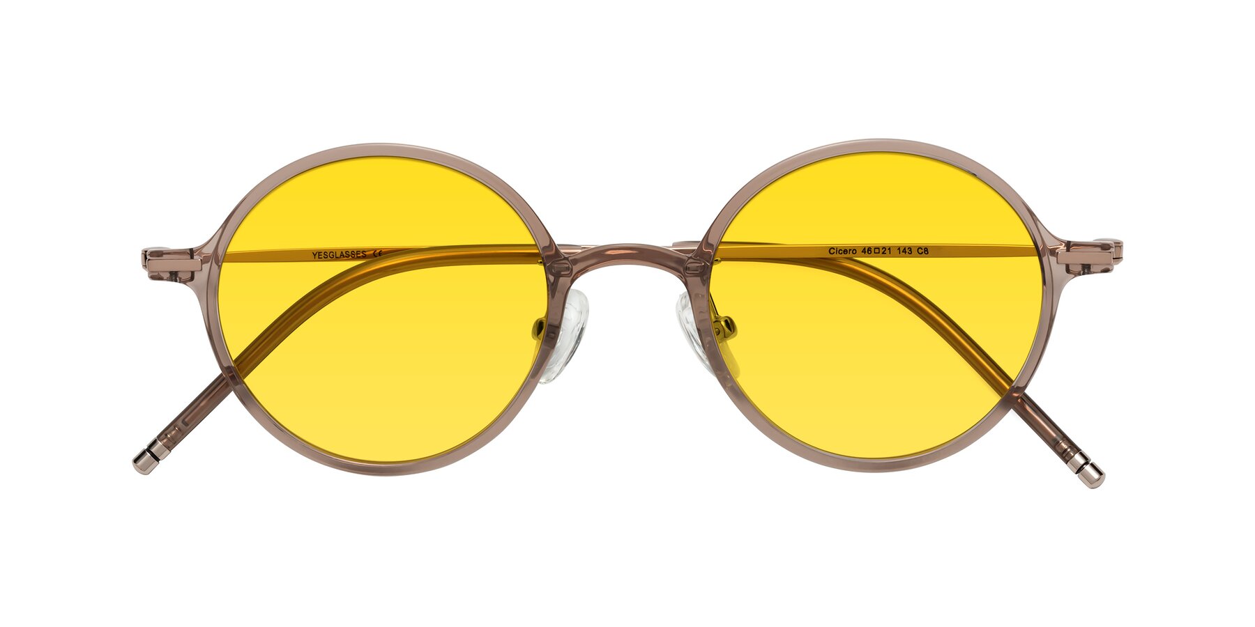 Folded Front of Cicero in Faded Rose with Yellow Tinted Lenses