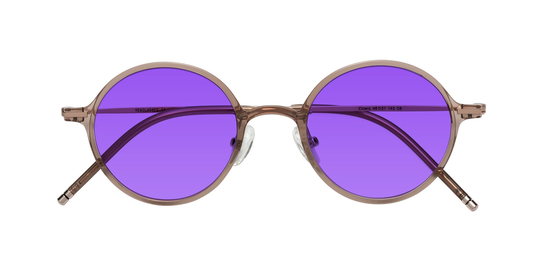 Folded Front of Cicero in Faded Rose with Purple Tinted Lenses