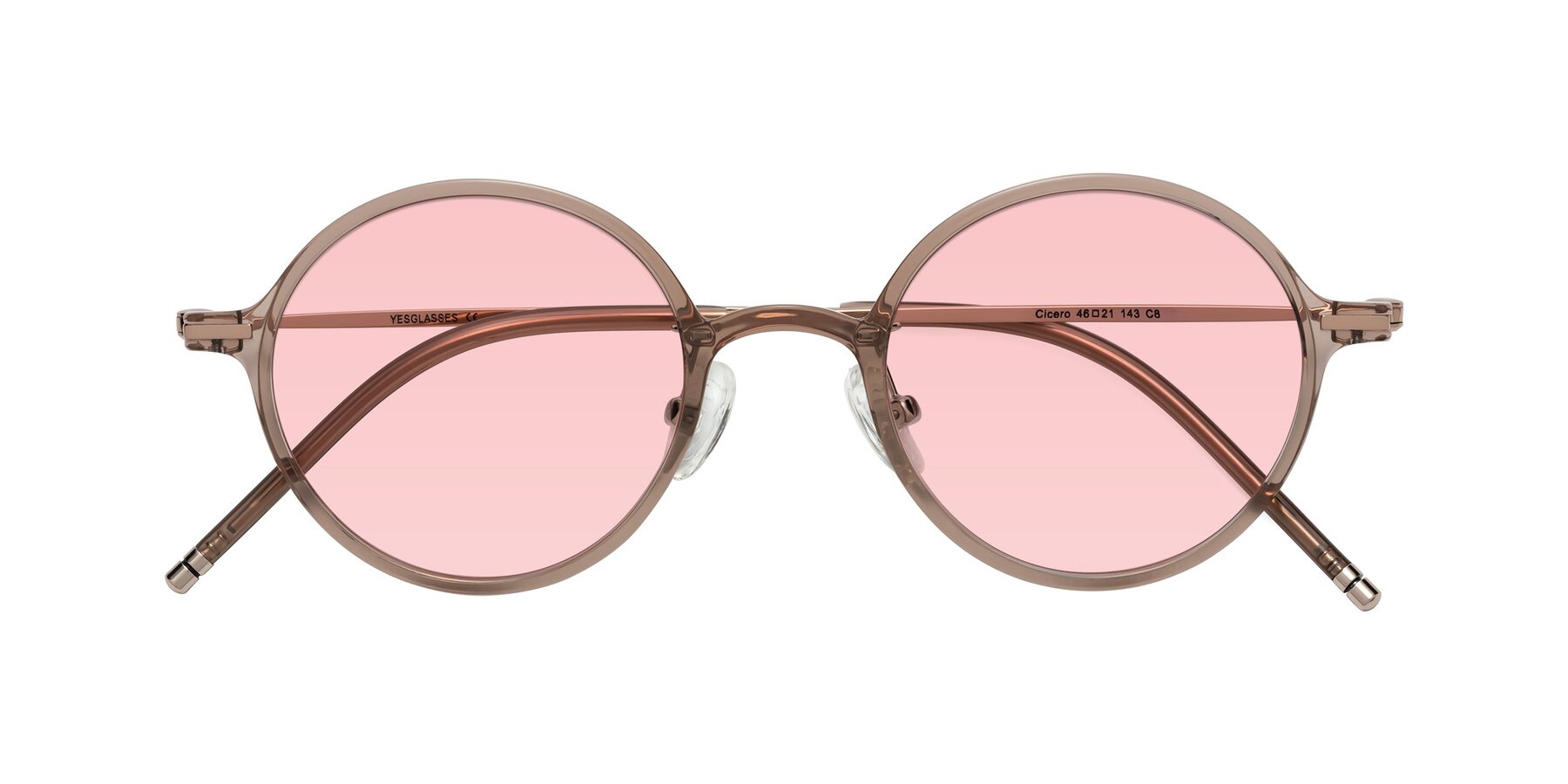 Folded Front of Cicero in Faded Rose with Light Garnet Tinted Lenses