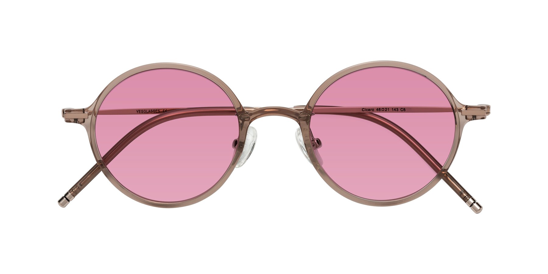 Folded Front of Cicero in Faded Rose with Medium Wine Tinted Lenses