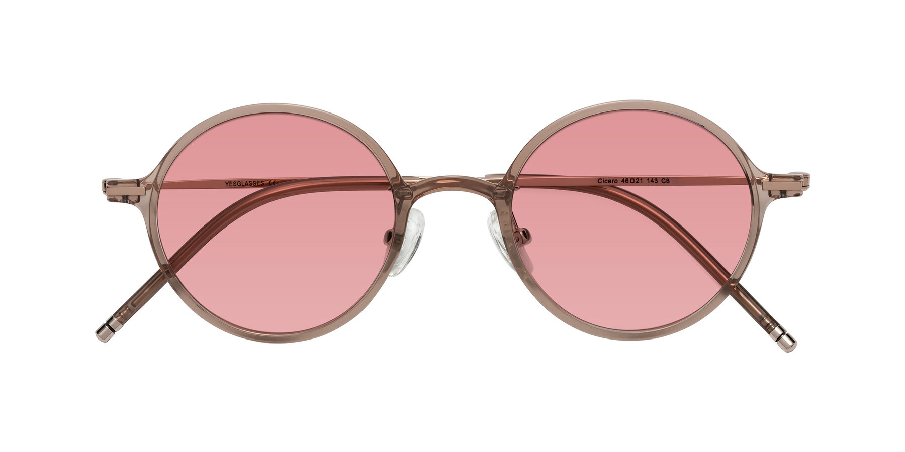 Folded Front of Cicero in Faded Rose with Medium Garnet Tinted Lenses