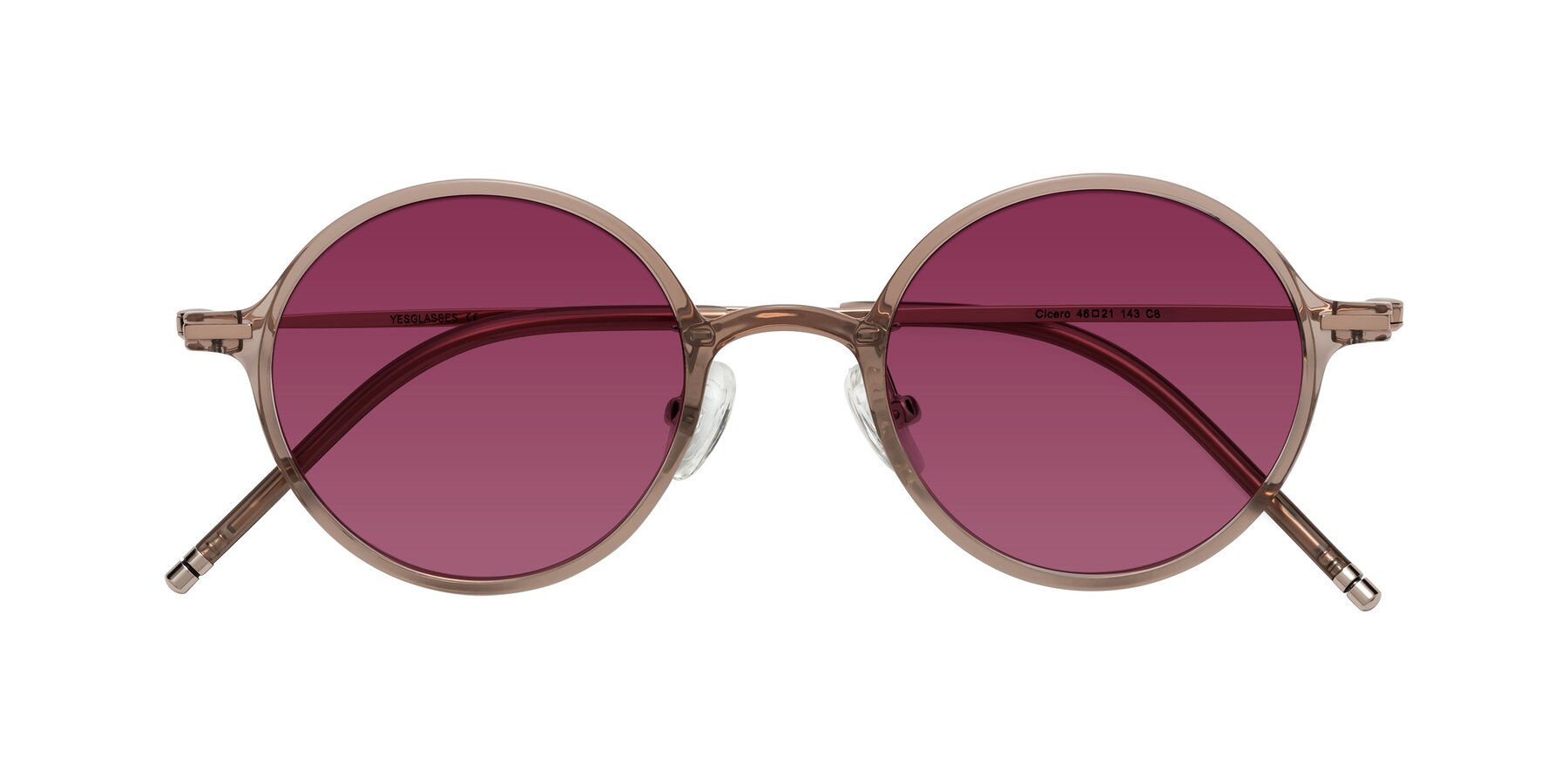 Folded Front of Cicero in Faded Rose with Wine Tinted Lenses