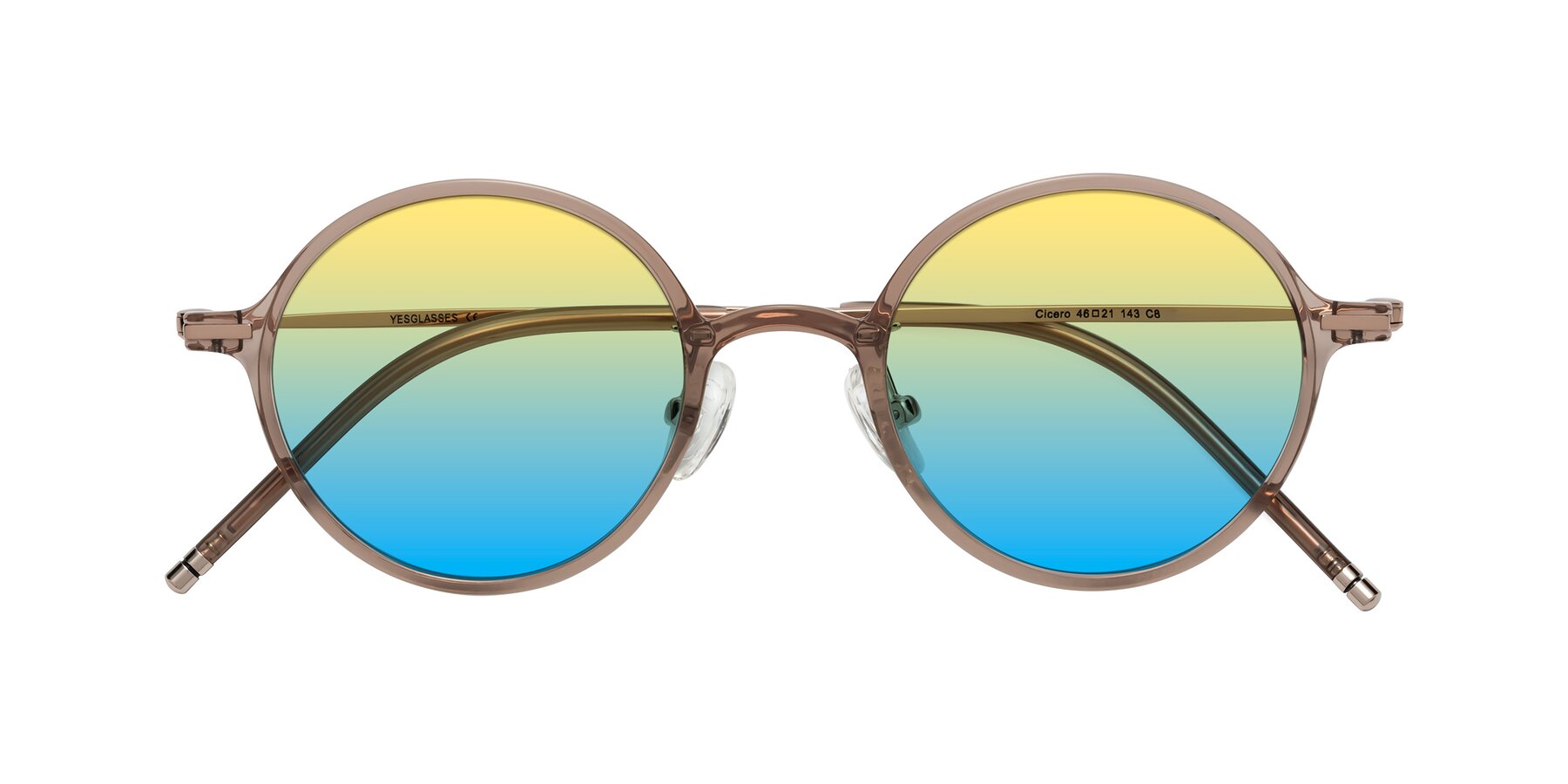 Folded Front of Cicero in Faded Rose with Yellow / Blue Gradient Lenses