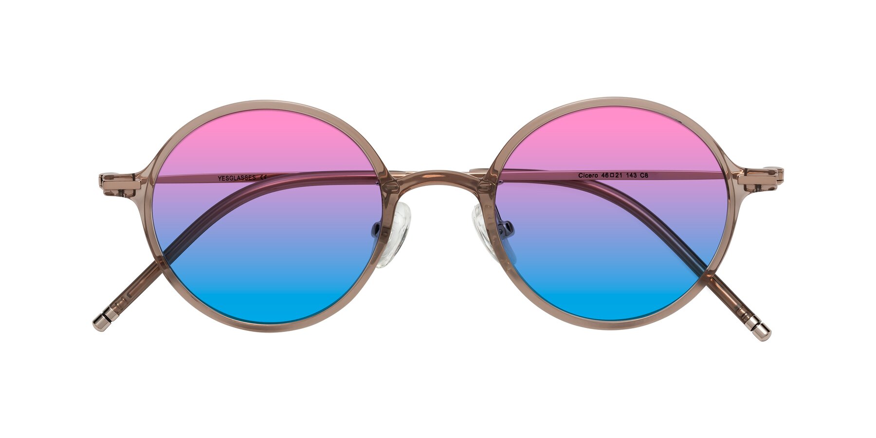 Folded Front of Cicero in Faded Rose with Pink / Blue Gradient Lenses