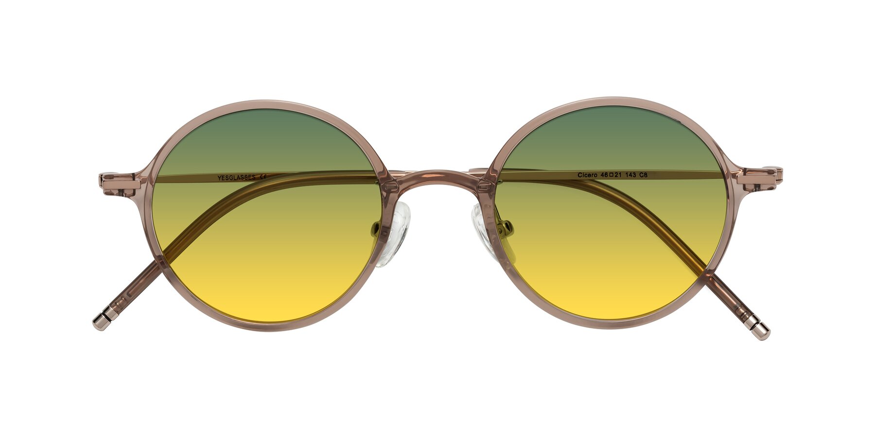 Folded Front of Cicero in Faded Rose with Green / Yellow Gradient Lenses