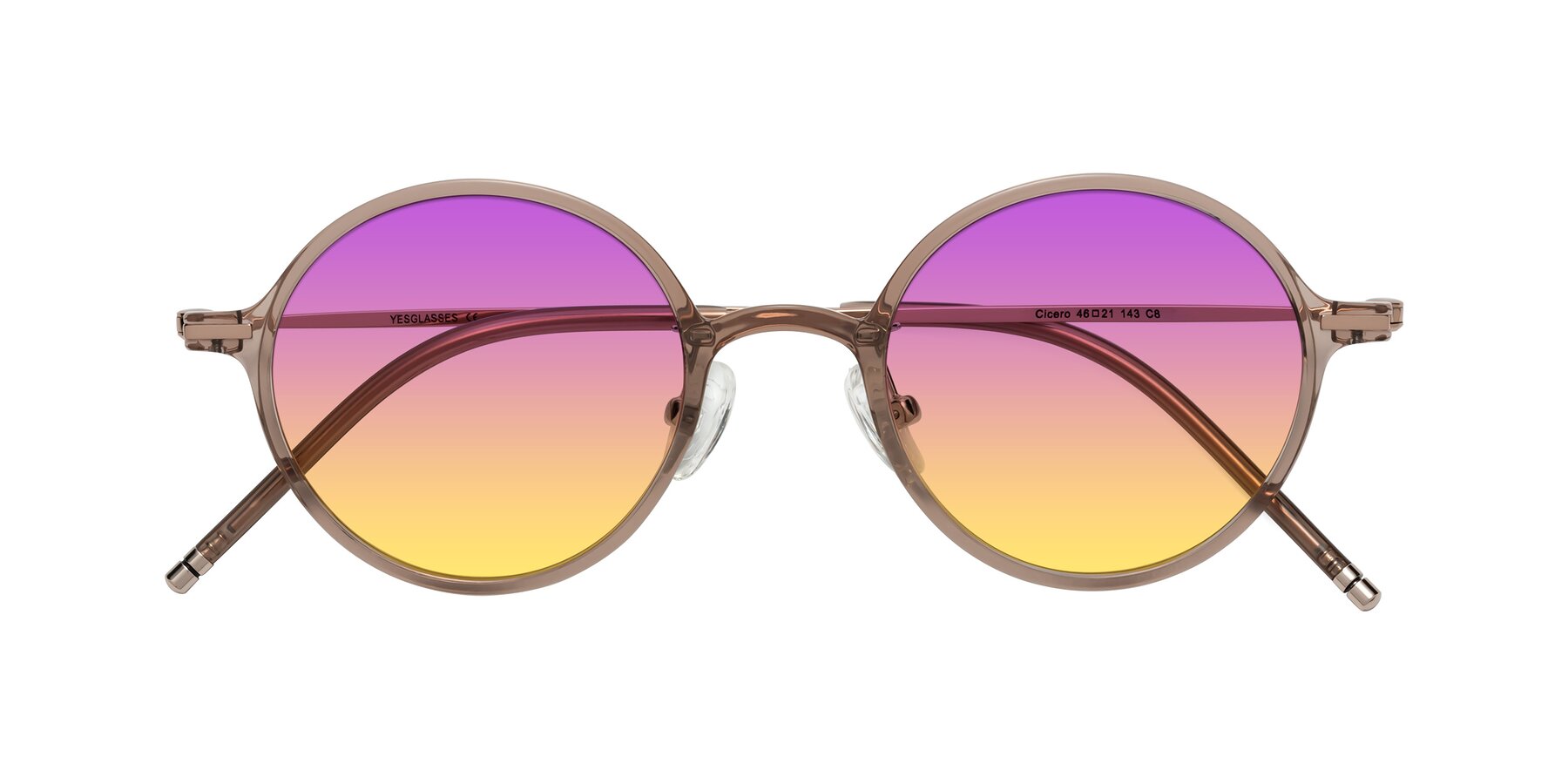 Folded Front of Cicero in Faded Rose with Purple / Yellow Gradient Lenses