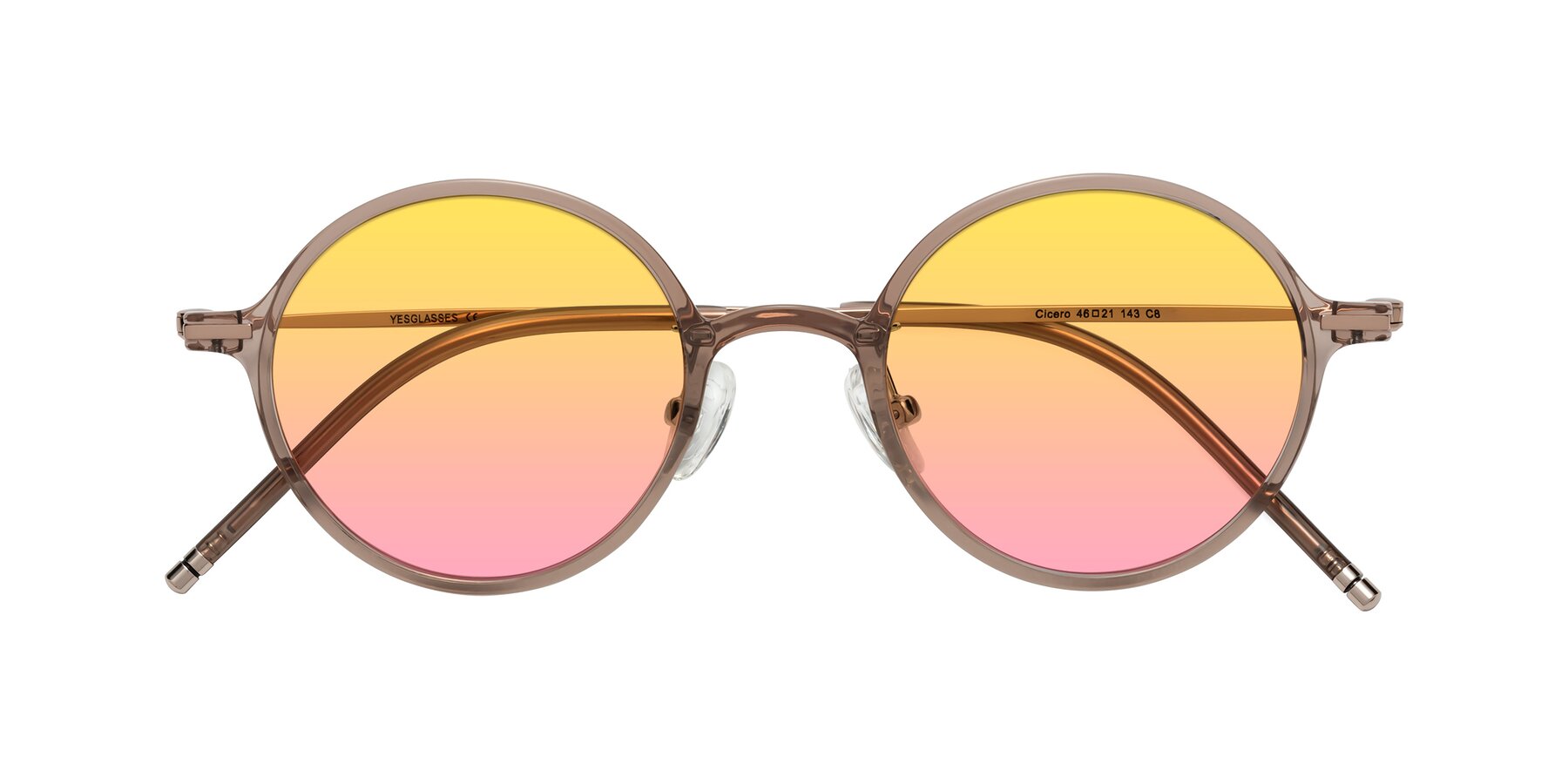 Folded Front of Cicero in Faded Rose with Yellow / Pink Gradient Lenses