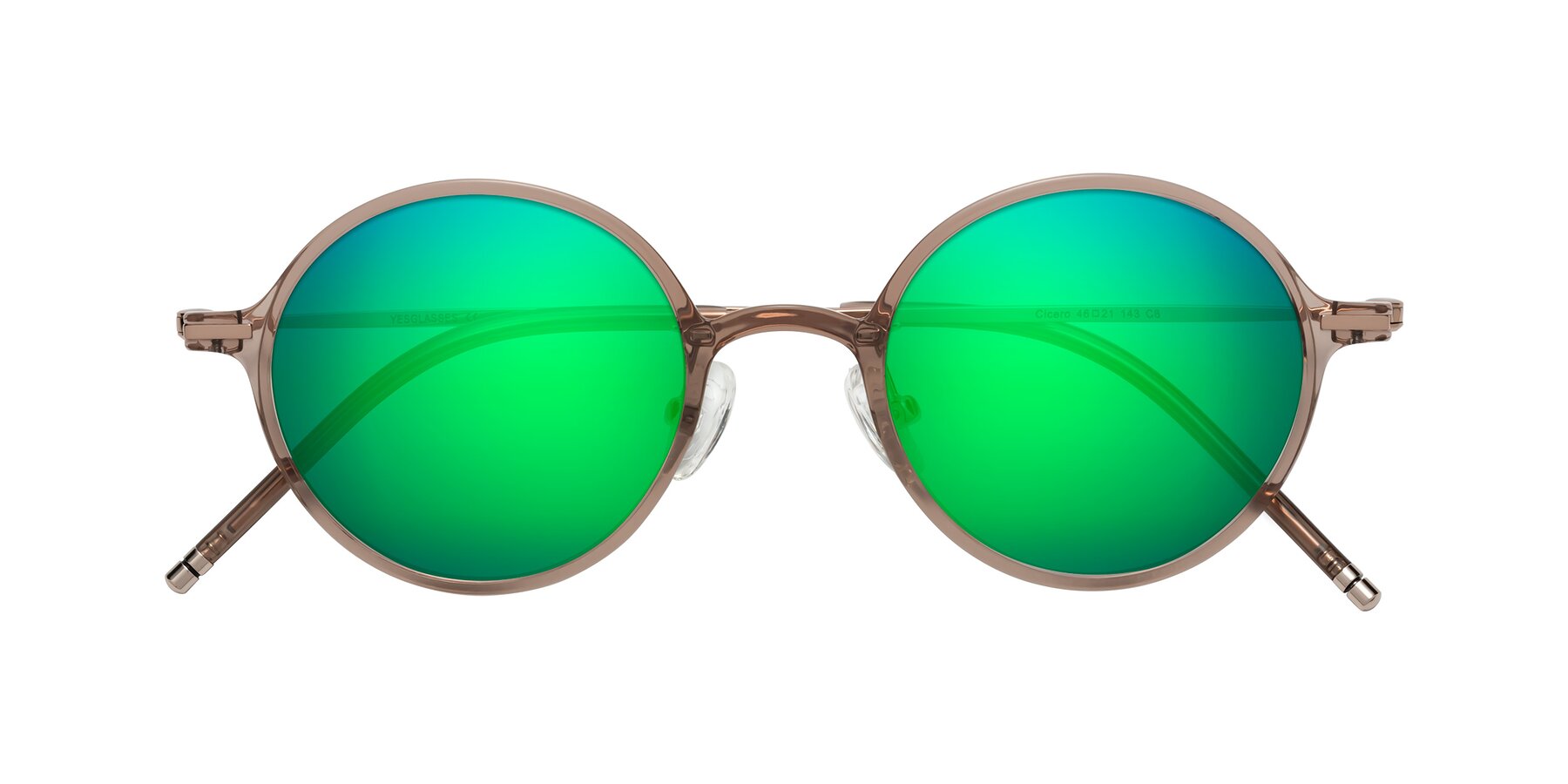 Folded Front of Cicero in Faded Rose with Green Mirrored Lenses