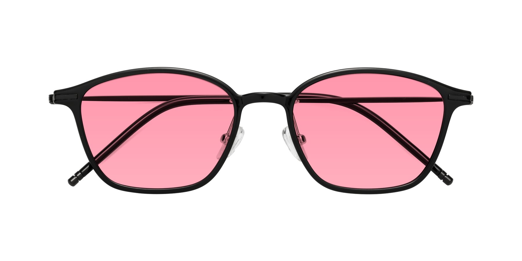 Folded Front of Cato in Black with Pink Tinted Lenses