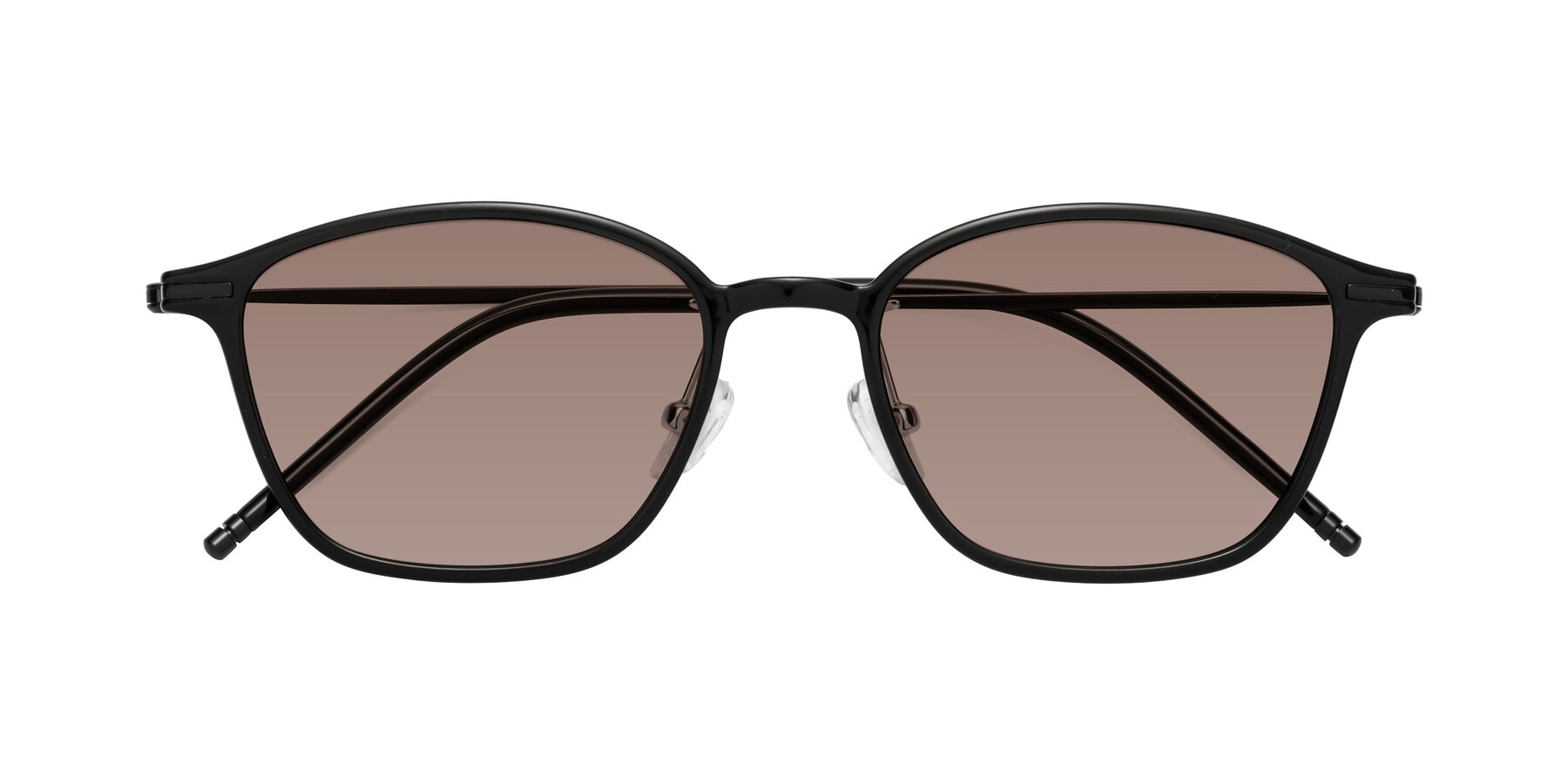 Folded Front of Cato in Black with Medium Brown Tinted Lenses