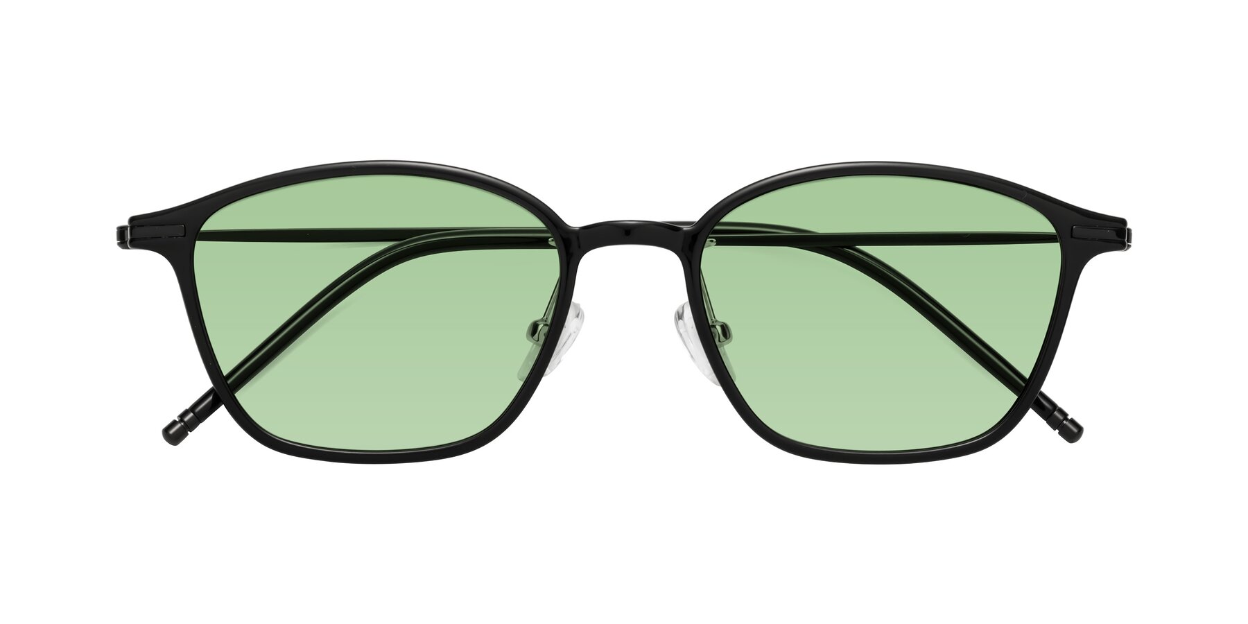 Folded Front of Cato in Black with Medium Green Tinted Lenses