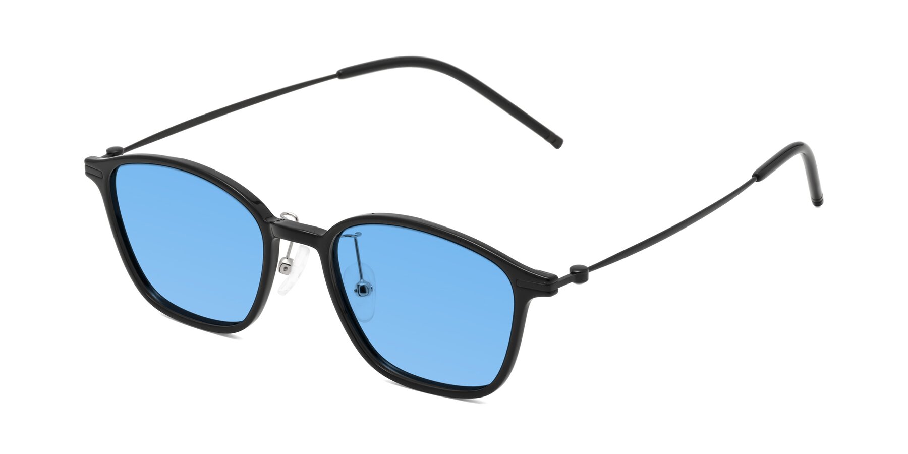 Angle of Cato in Black with Medium Blue Tinted Lenses