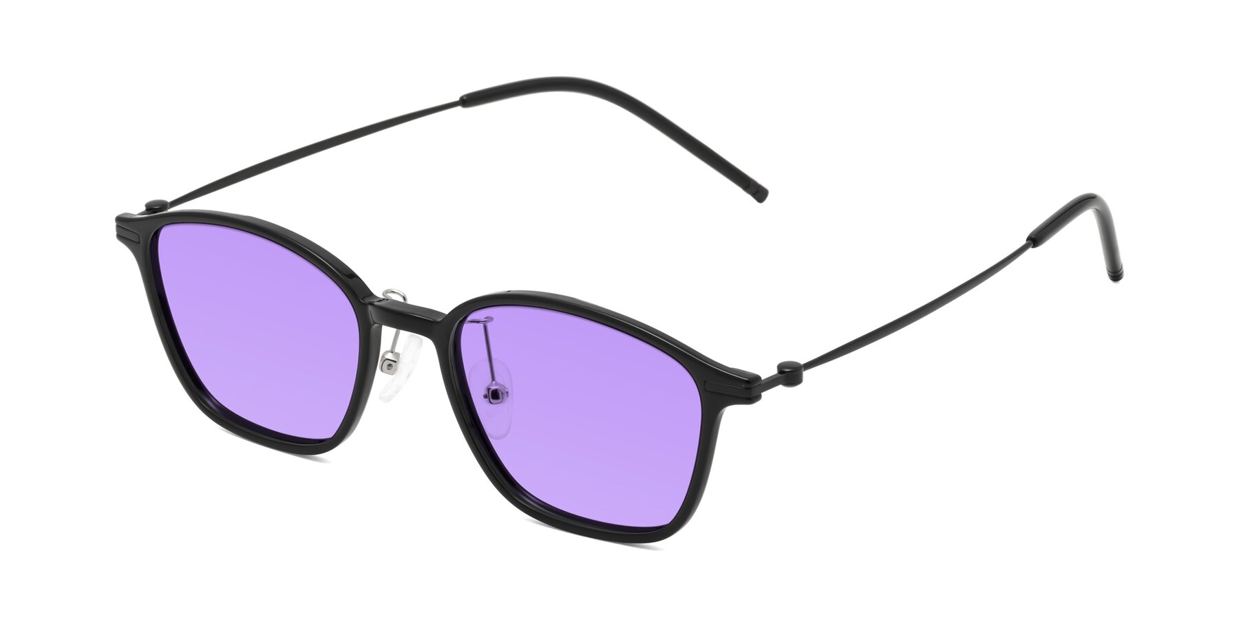 Angle of Cato in Black with Medium Purple Tinted Lenses