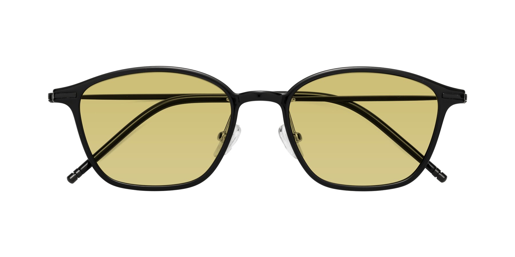Folded Front of Cato in Black with Medium Champagne Tinted Lenses