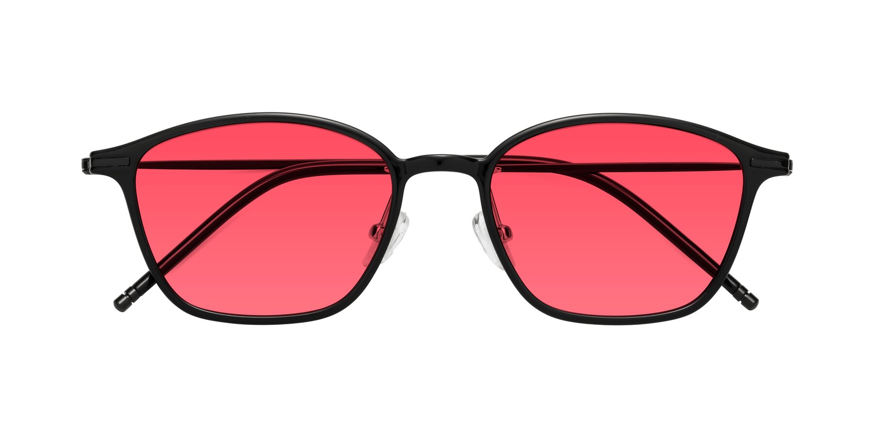 Folded Front of Cato in Black with Red Tinted Lenses