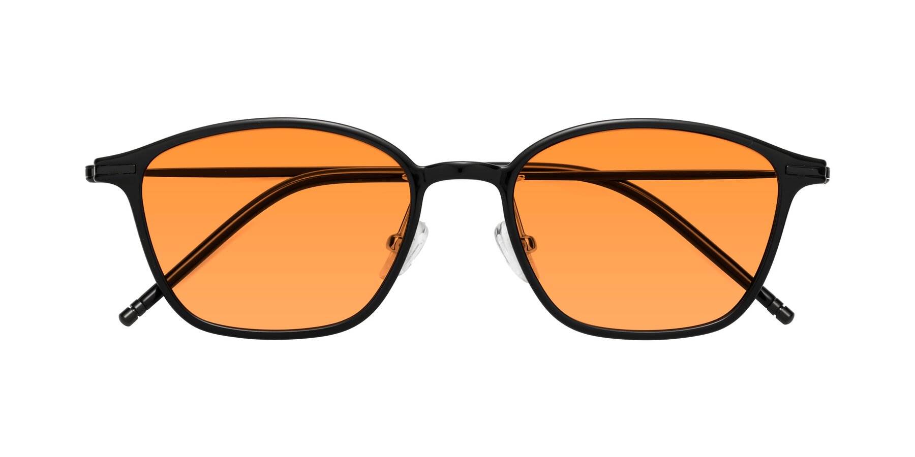 Folded Front of Cato in Black with Orange Tinted Lenses