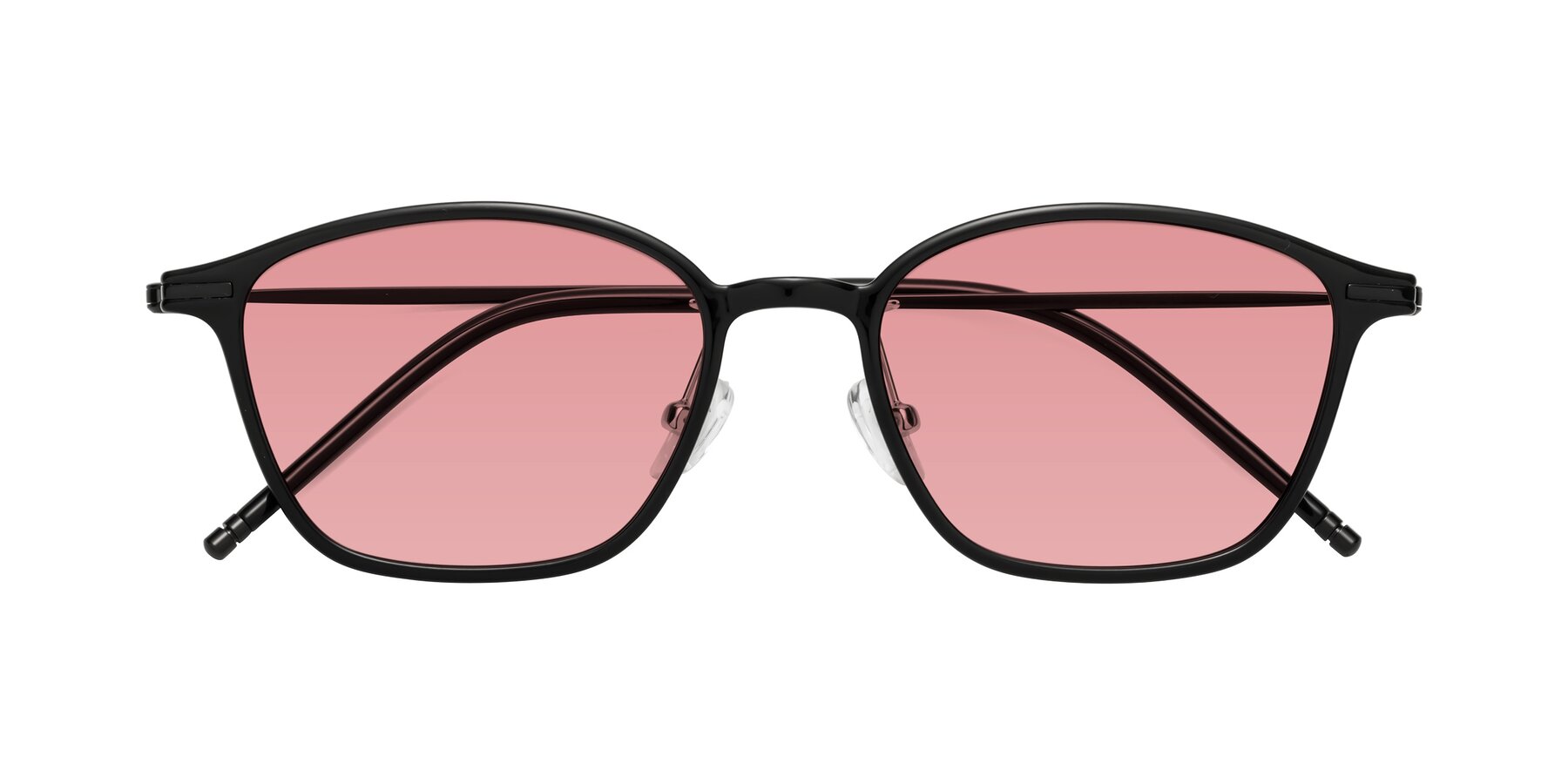 Folded Front of Cato in Black with Medium Garnet Tinted Lenses