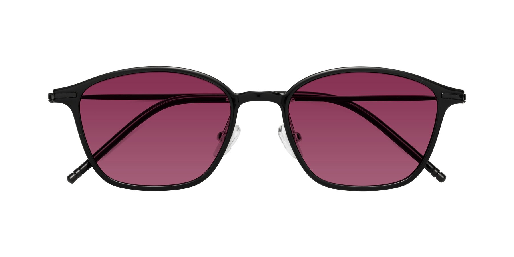 Folded Front of Cato in Black with Wine Tinted Lenses