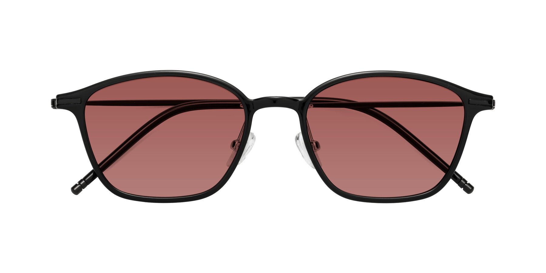 Folded Front of Cato in Black with Garnet Tinted Lenses