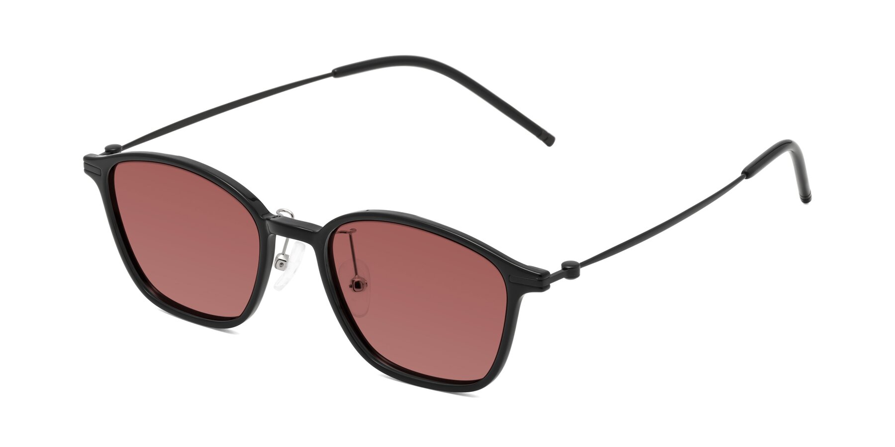 Angle of Cato in Black with Garnet Tinted Lenses