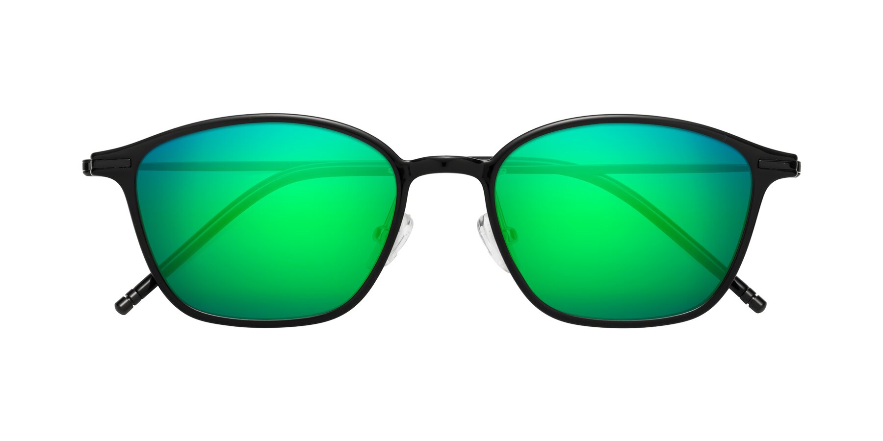 Folded Front of Cato in Black with Green Mirrored Lenses