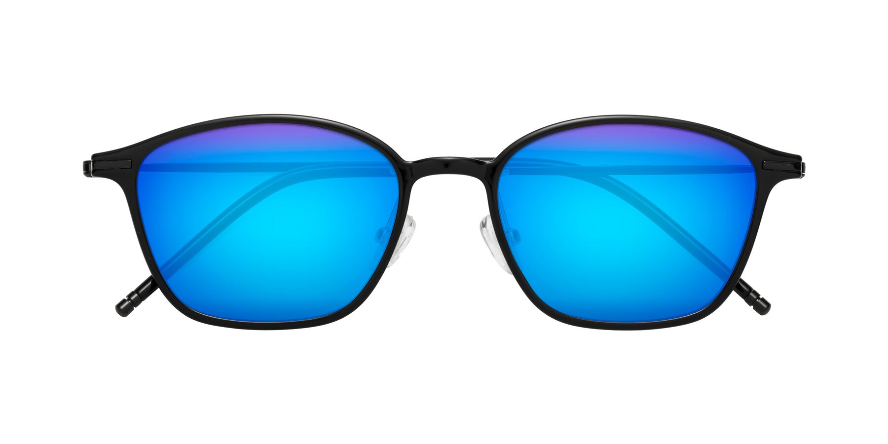 Folded Front of Cato in Black with Blue Mirrored Lenses